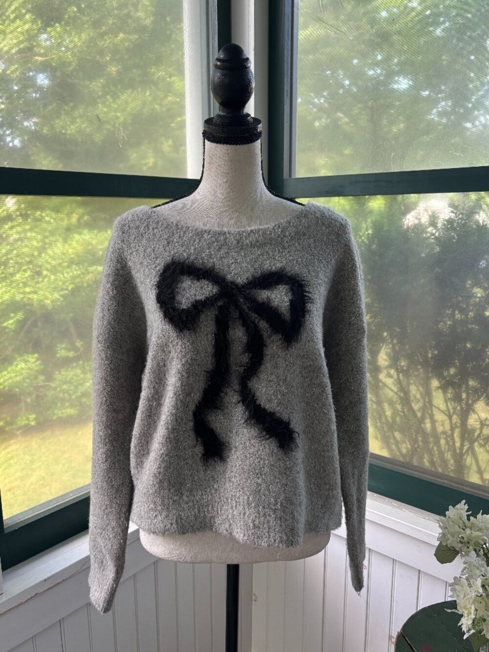 Maeve Anthropologie Sparkle Bow Sweater Grey Small Like New